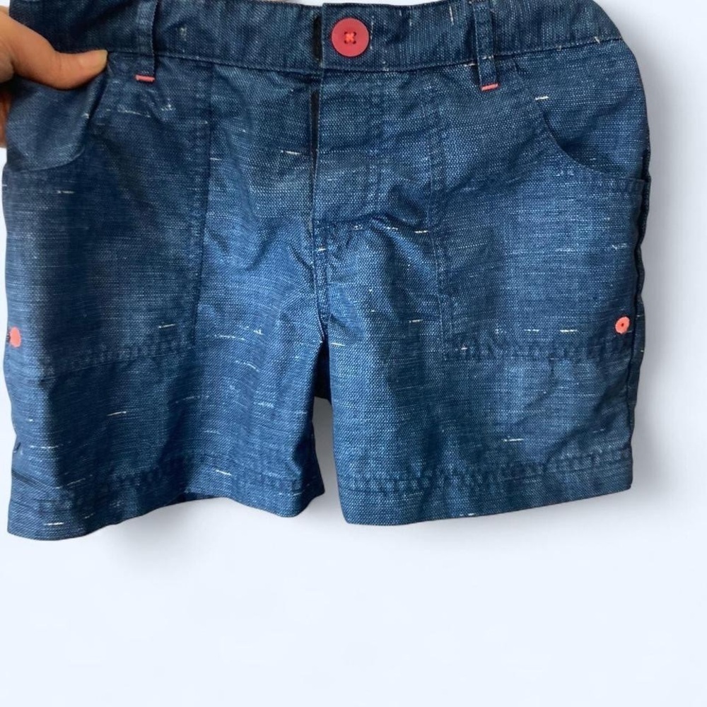 The North Face blue denim shorts girls M 10/12 with pink accents
